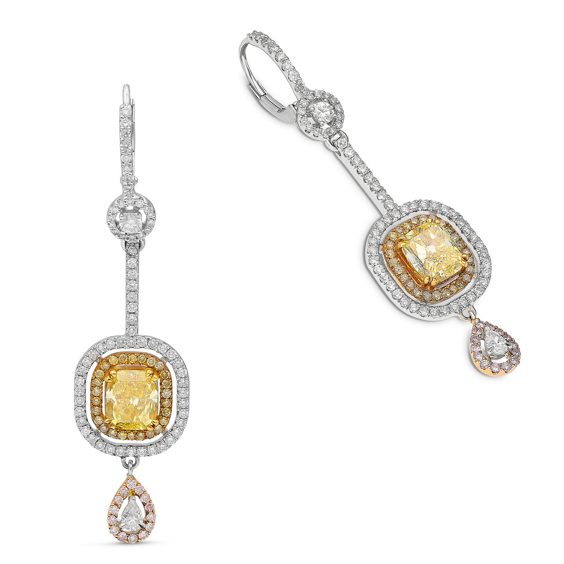 Fancy Color Diamond Mix Dangling Earrings - 4.8 Carat