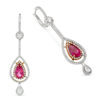 Pear Shaped Pink Tourmaline and Diamond Dangle Earrings - 4.6 Carat