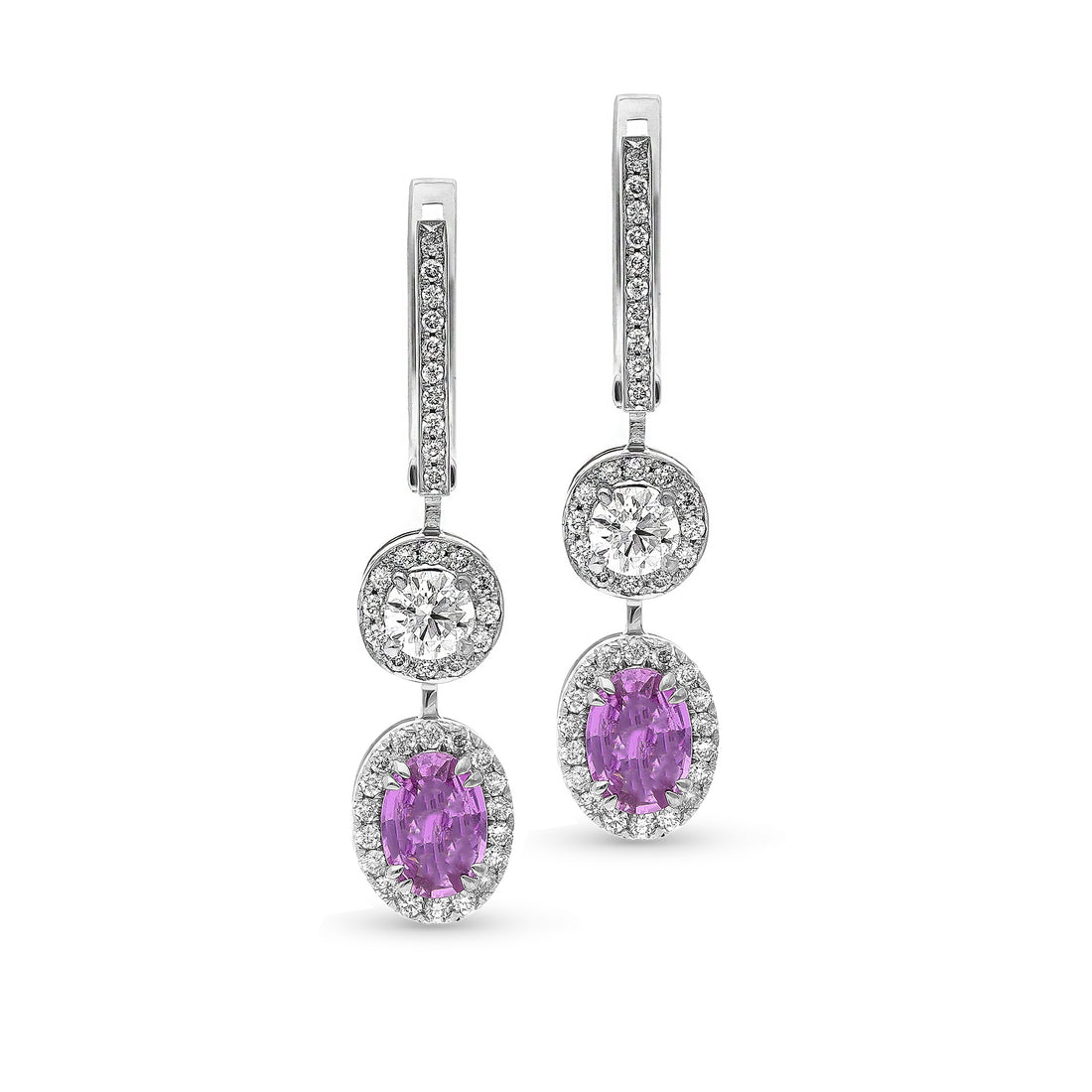 Pink Sapphire and Diamond Double Drop Earrings - 2.8 Carat