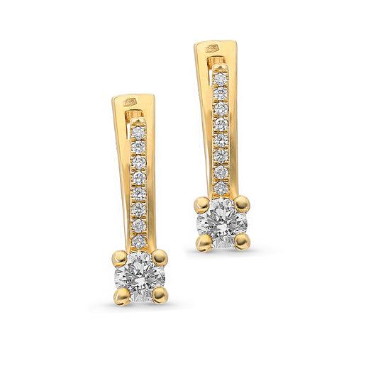 Yellow Gold Round Diamond Square Hoop Earrings - .5 Carat