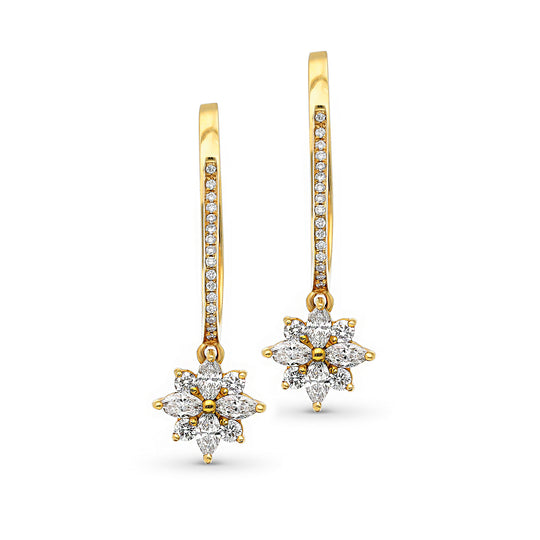 Diamond Flower Drop Earrings - 1 Carat