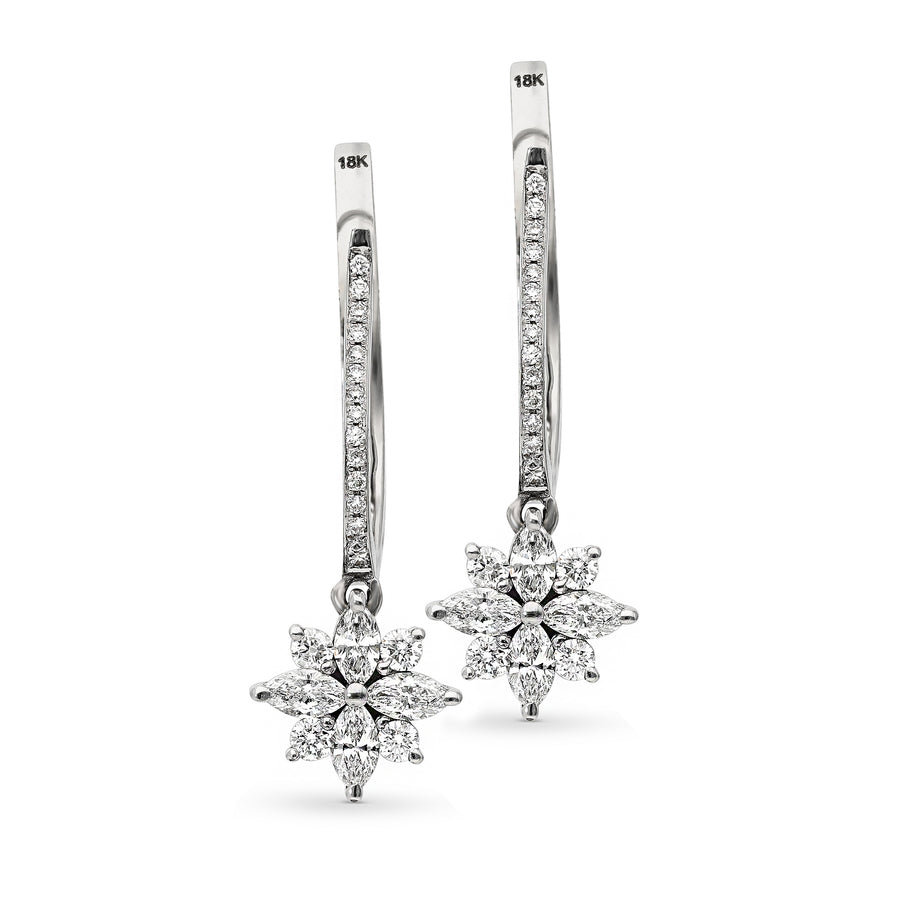 Marquise Cut Diamond Flower Drop Earrings - 1.2 Carat