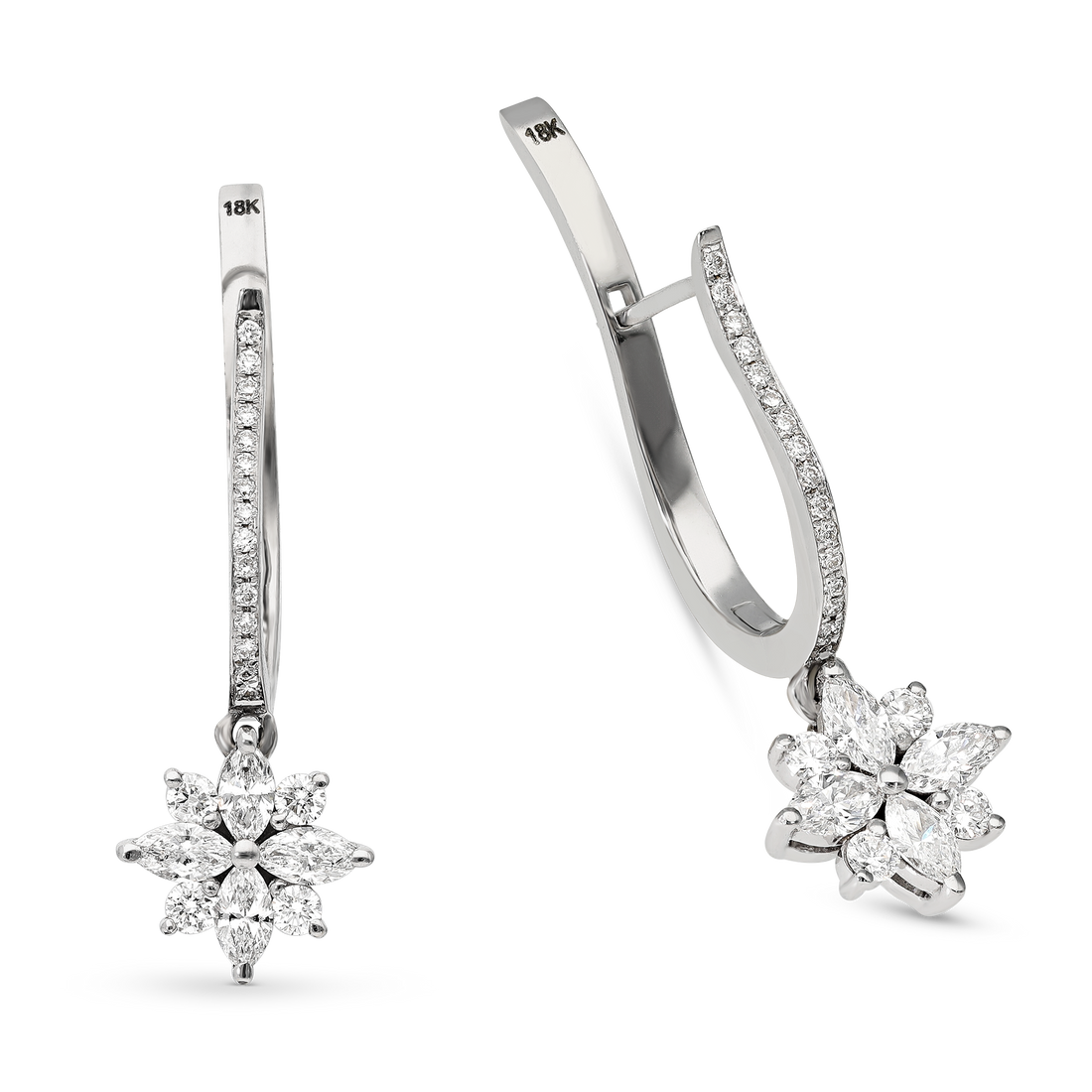 Marquise Cut Diamond Flower Drop Earrings - 1.2 Carat