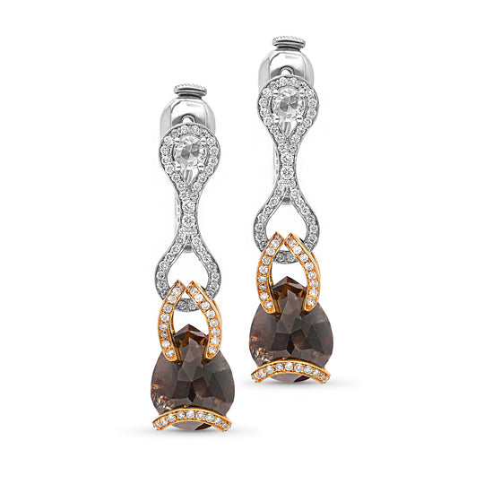 Two Tone Brown Pear Shape and Diamond Dangle Earring - 4.5 Carat