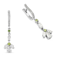 Fancy Green and White Diamond Cluster Flower Drop Earrings