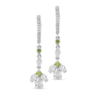 Fancy Green and White Diamond Cluster Flower Drop Earrings