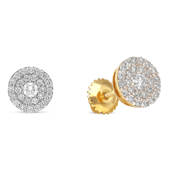 Yellow Gold Double Halo Diamond Studs - 0.6 Carat