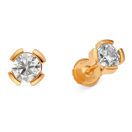 Yellow Gold Classic Round Diamond Studs in a Split Bezel Setting - 2 Carat