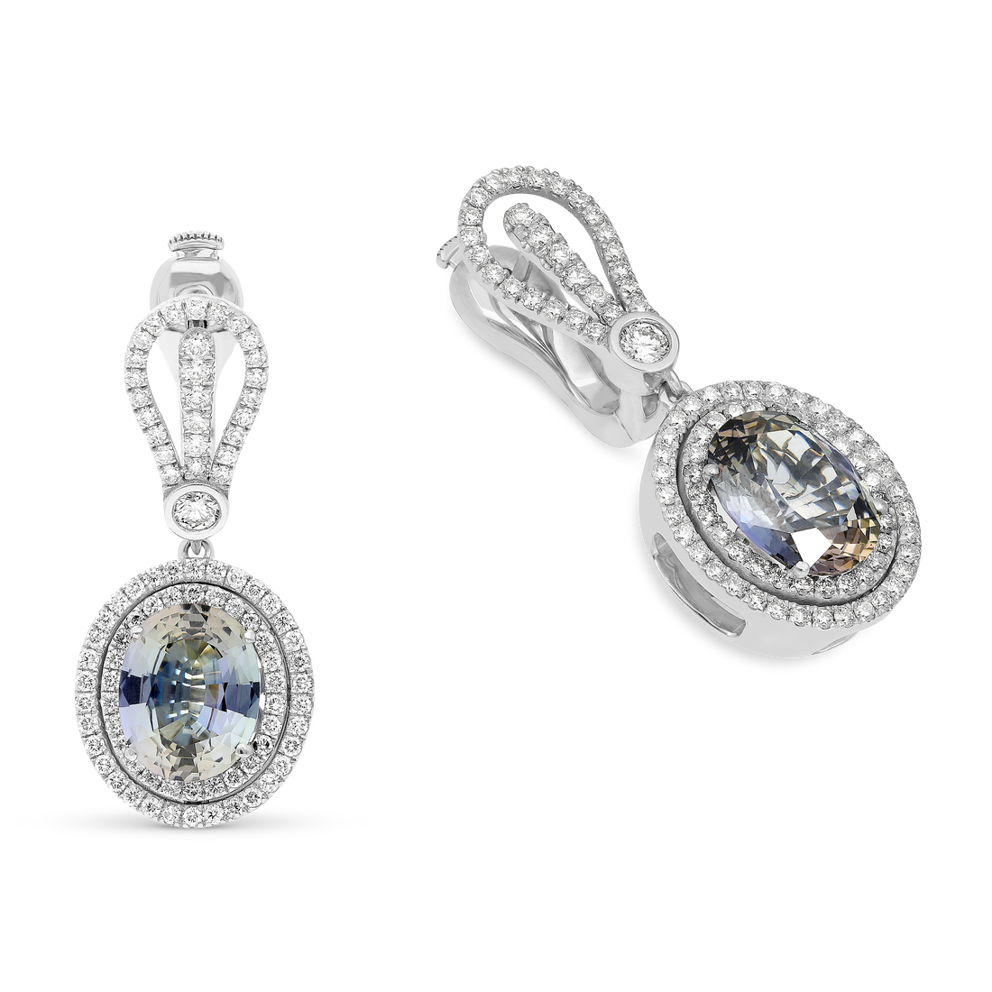 Oval Cut Tanzanite and Diamond Drop Earrings
