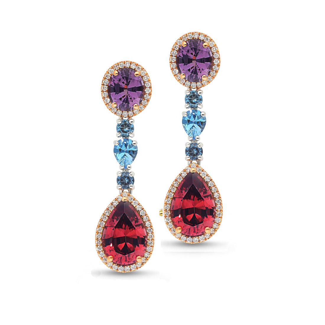 Gemstone Color Contrast Linear Drop Earrings - 10.73 Carat