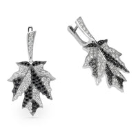 White and Black Diamond Maple Leaf Drop Earrings - 2.4 Carat