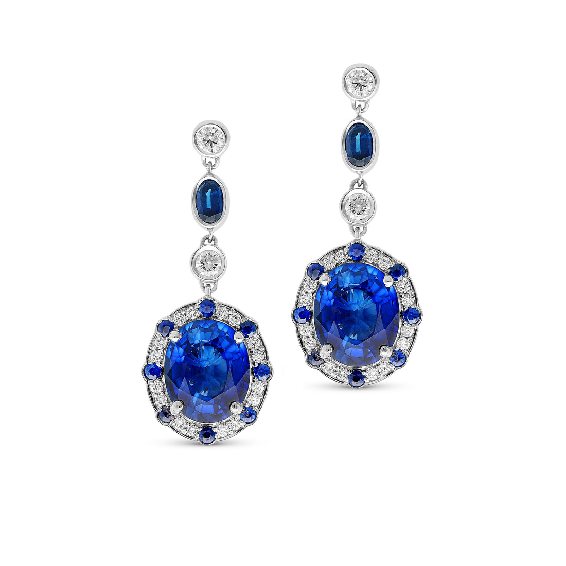 Oval Cut Cultured Blue Sapphire Dangle Birthstone Earrings - 10 Carat