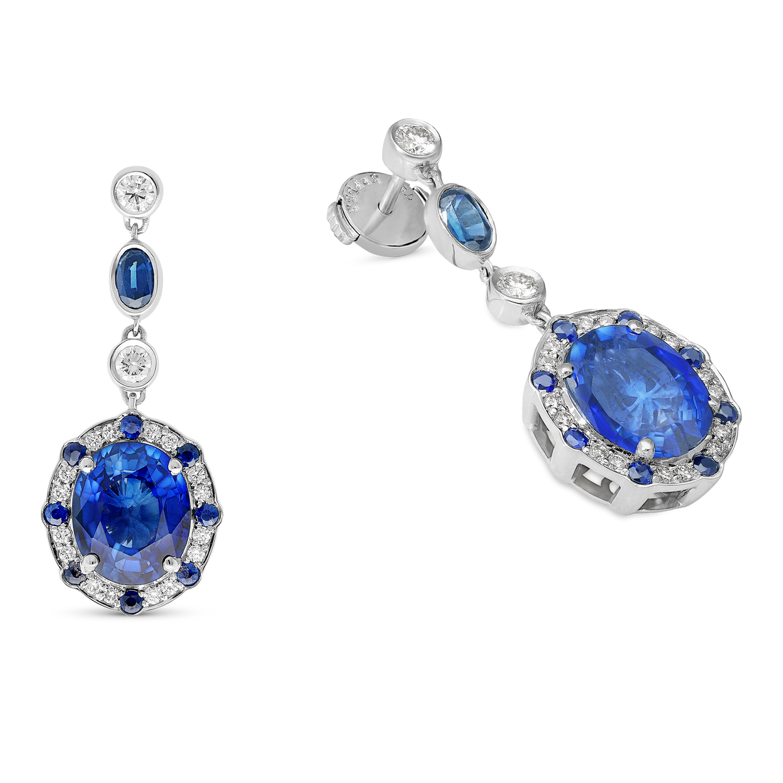Oval Cut Cultured Blue Sapphire Dangle Birthstone Earrings - 10 Carat
