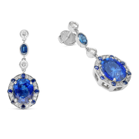 Oval Cut Cultured Blue Sapphire Dangle Birthstone Earrings - 10 Carat