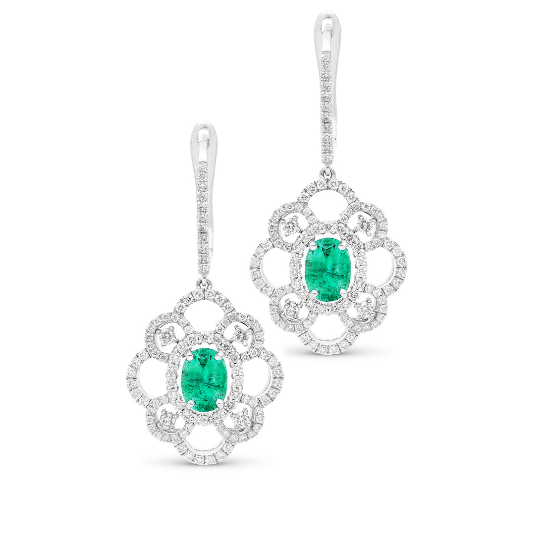 Emerald Flower Shaped Drop Earrings - GRS certificate