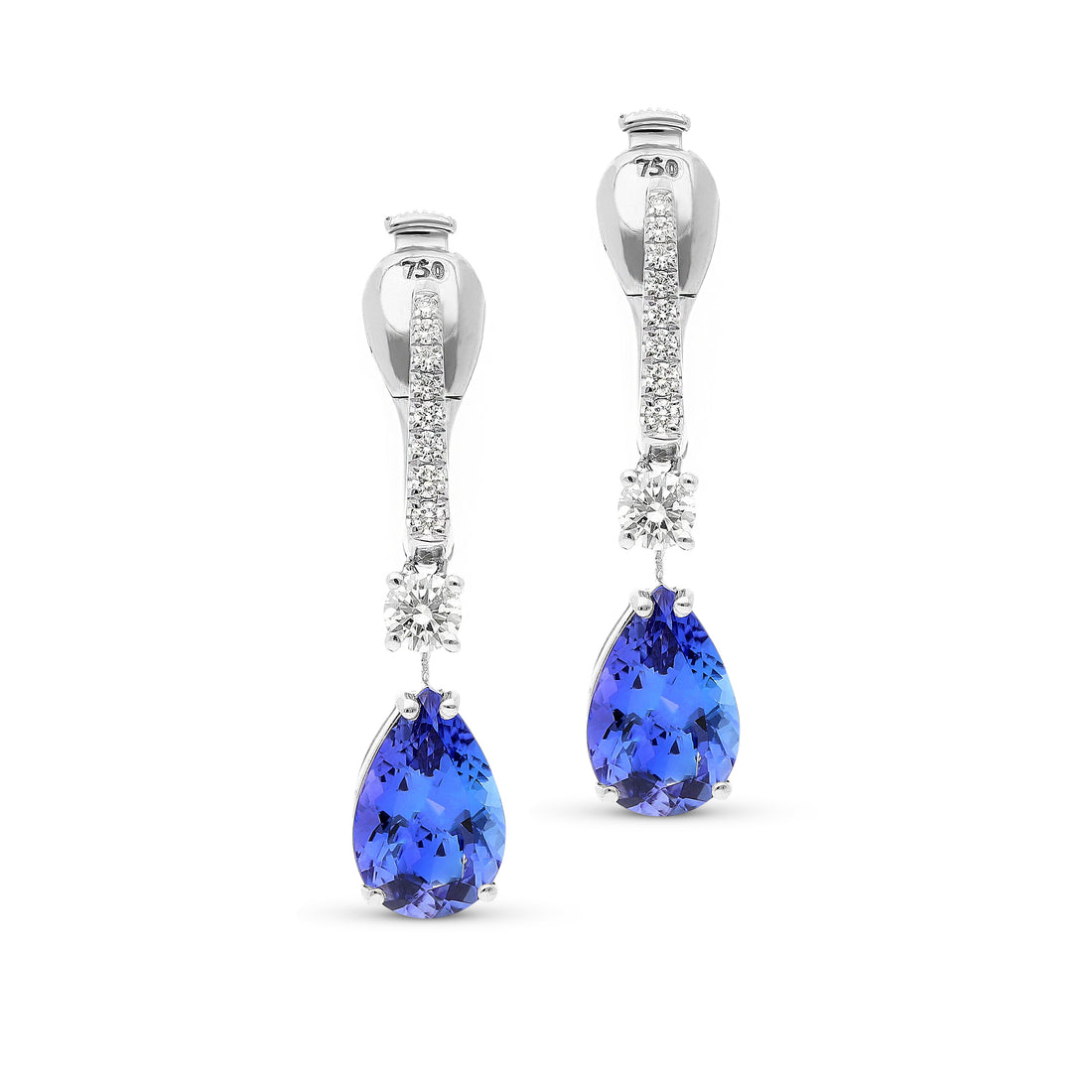 Pear Shaped Electric Blue Tanzanite Drop Earrings - 5 Carat