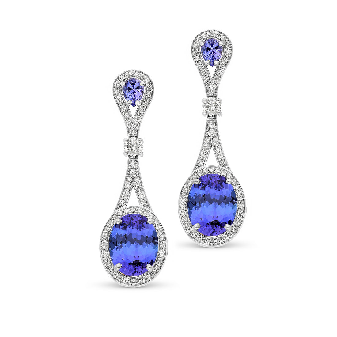 Oval Cut Blue Tanzanite Dangling Earrings - 8.5 Carat