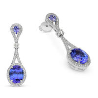 Oval Cut Blue Tanzanite Dangling Earrings - 8.5 Carat