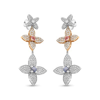 Four Leaf Clover Diamond and Sapphire Dangling Earrings - 3.5 Carat