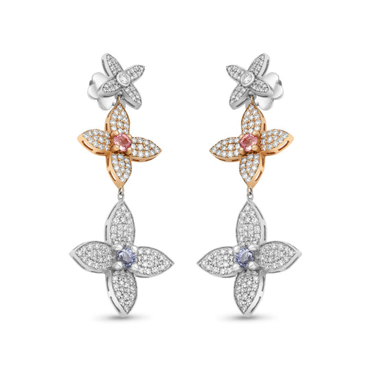 Four Leaf Clover Diamond and Sapphire Dangling Earrings - 3.5 Carat