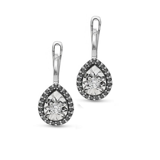 White and Black Diamond Teardrop-Shaped Drop Earrings