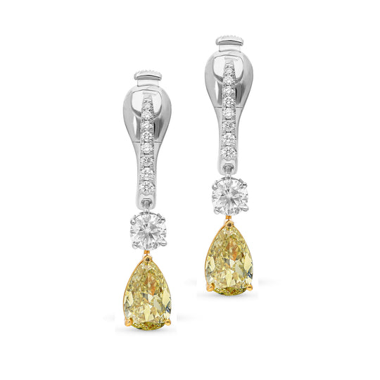 Pear Shaped-Canary Yellow Drop Earrings - 2.6 Carat