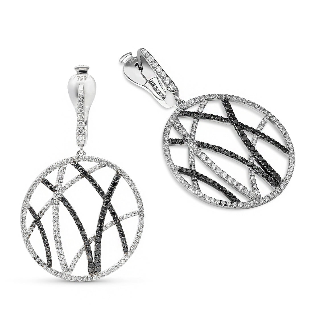 White and Black Diamond Bamboo Forest Circle Drop Earrings