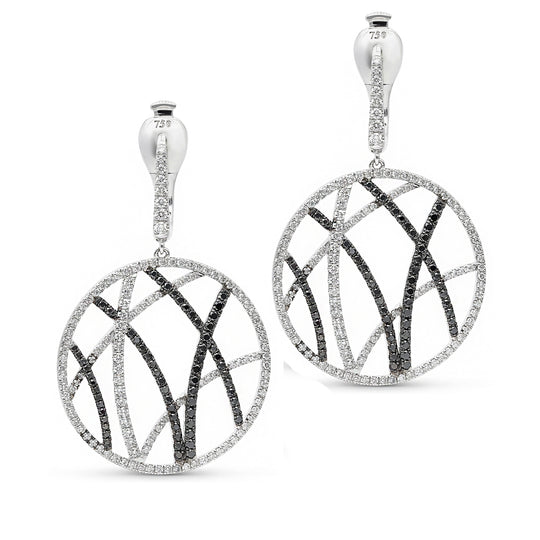 White and Black Diamond Bamboo Forest Circle Drop Earrings