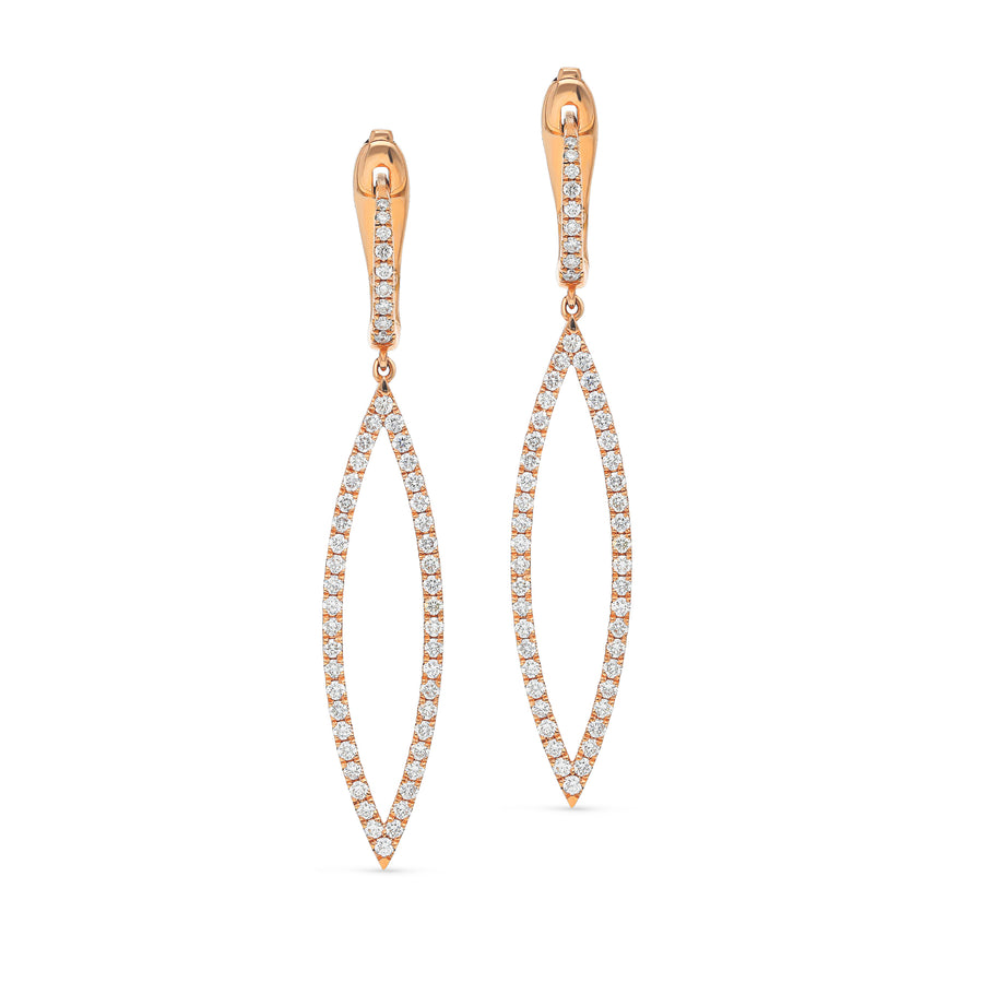 Rose Gold Diamond Pave-Lined Open Marquise Shaped Dangling Earrings