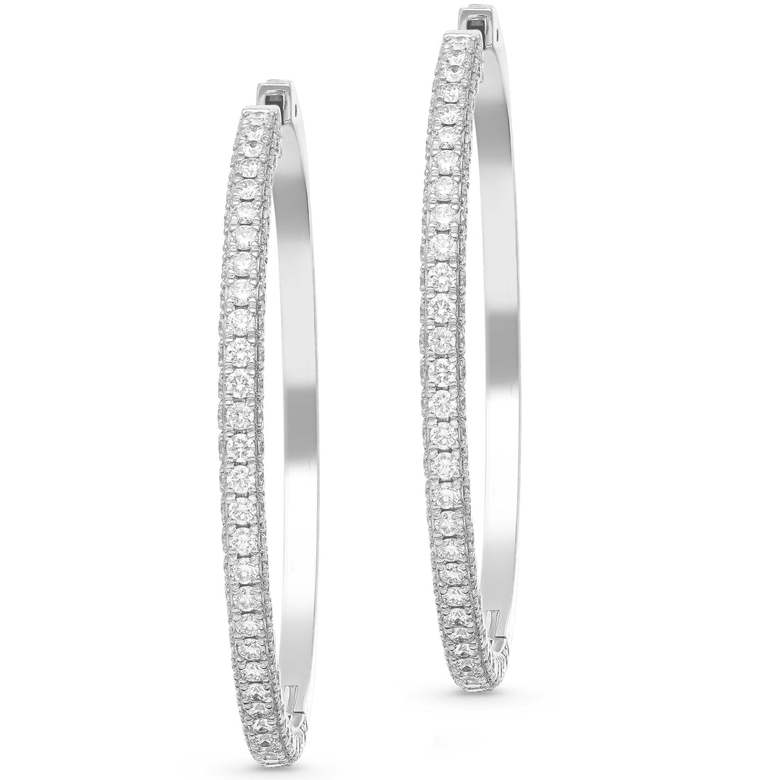 Large Diamond Studded White Gold Hoop Earrings - 3.9 Carat