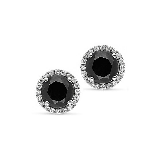 Black Diamond Halo Stud Earrings - 2.4 Carat
