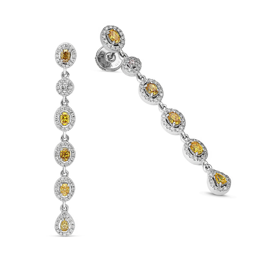 Fancy Yellow Diamond Linear Dangling Earrings - 2.22 Carat
