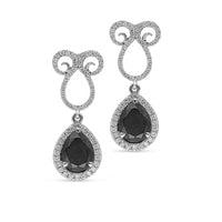 Pear Cut Black Diamond Filigree Drop Earrings - 4.5 Carat