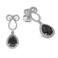 Pear Cut Black Diamond Filigree Drop Earrings - 4.5 Carat