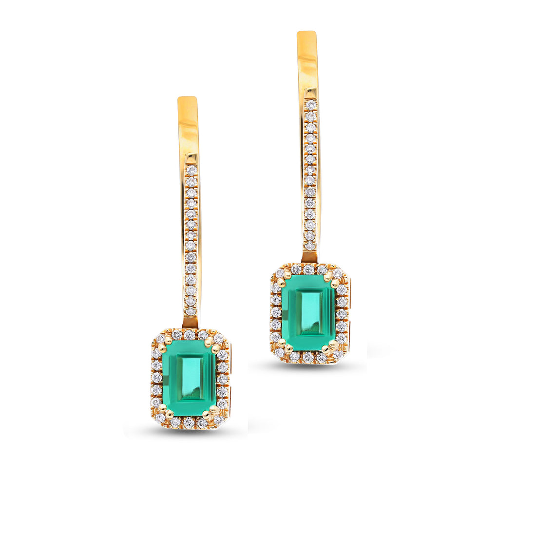 Yellow Gold Green Emerald Drop Earrings - 2.2 Carat