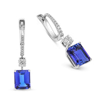 Blue Tanzanite and Diamond Dangling Earrings - 6.4 Carat