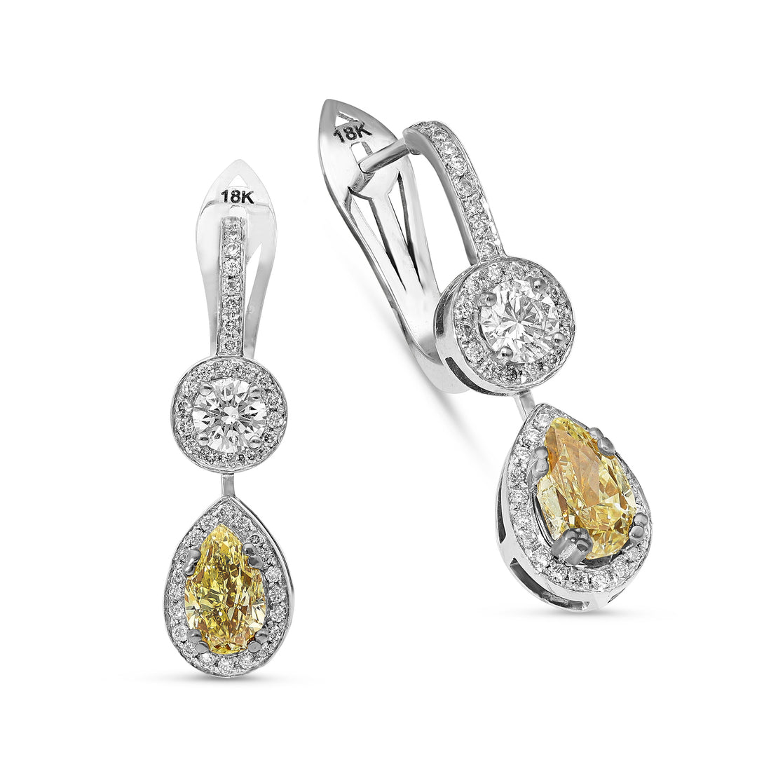Canary Yellow and Diamond Double Drop Earrings - 2.3 Carat