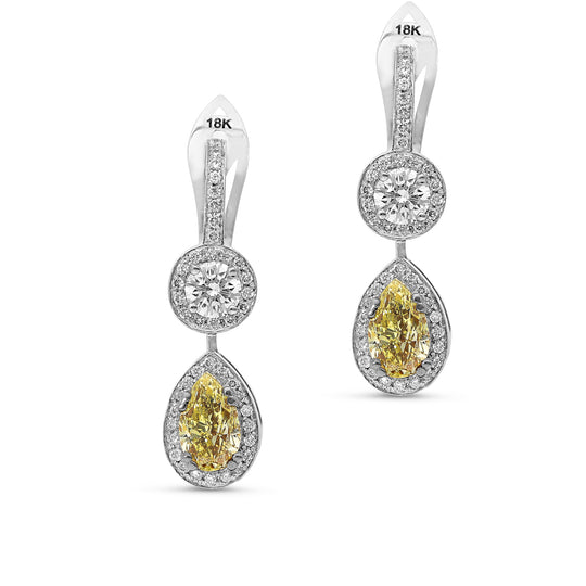 Canary Yellow and Diamond Double Drop Earrings - 2.3 Carat