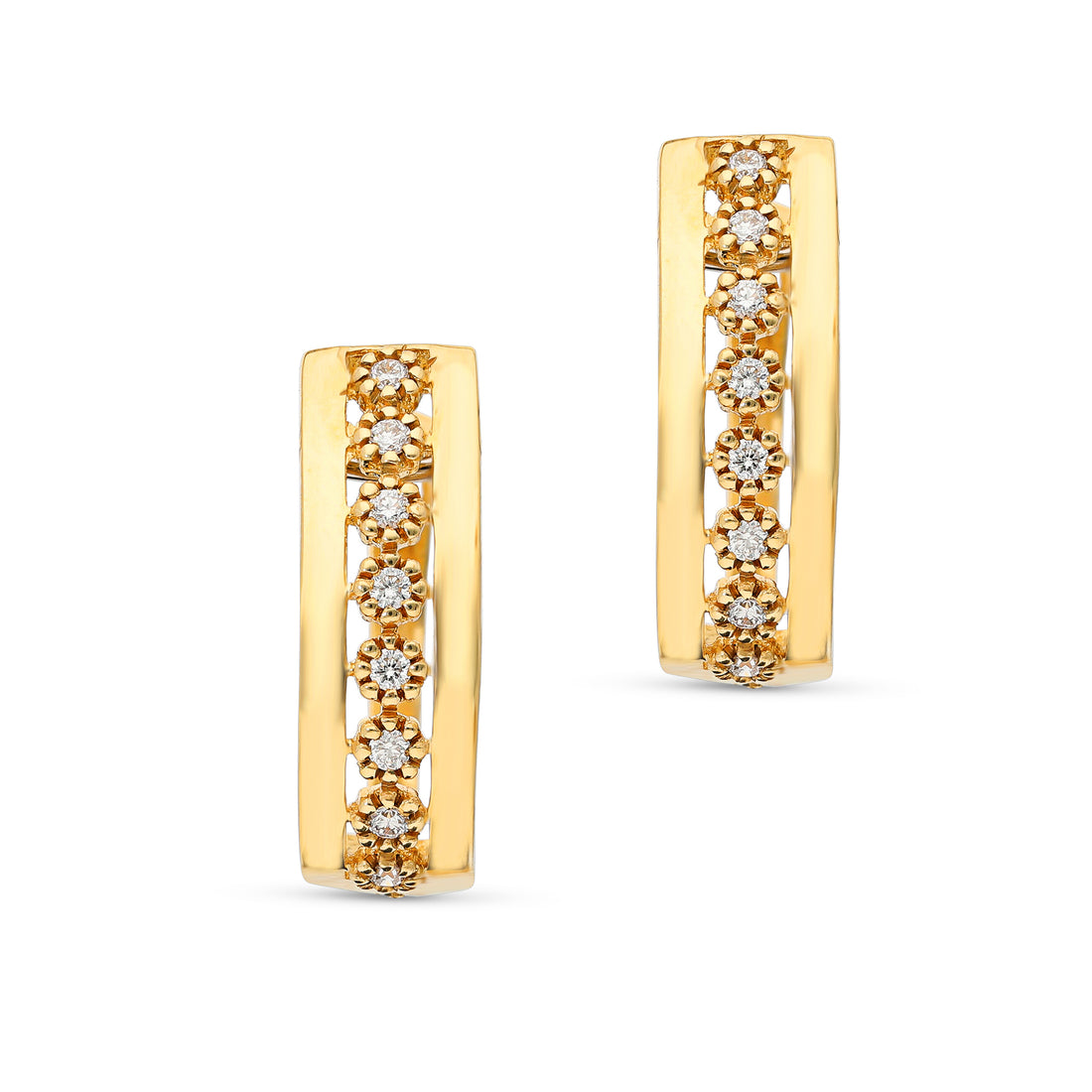 Diamond Row Oval Gold Huggie Earrings - .25 Carat
