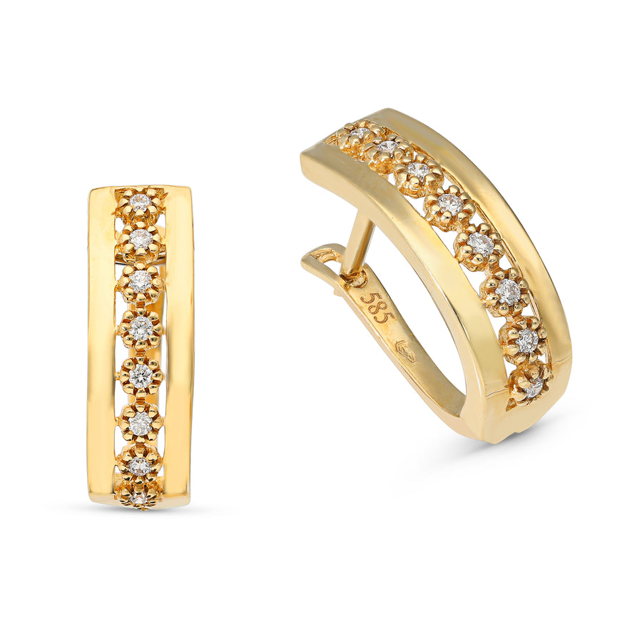 Diamond Row Oval Gold Huggie Earrings - .25 Carat