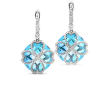 Blue Topaz and Diamond Four Leaf Clover Design Dangle Earrings - 30 Carat