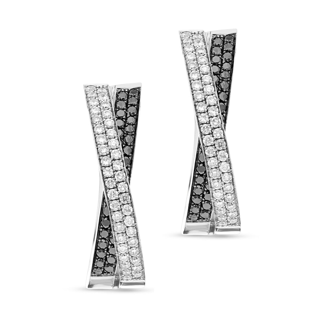 White and Black Diamond Crossover English Lock Earrings - 1.5 Carat