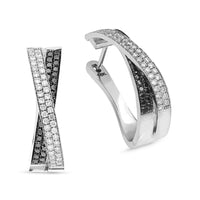 White and Black Diamond Crossover English Lock Earrings - 1.5 Carat