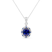 6 Carat Dianna Oval Blue Sapphire and Halo Diamond Pendant Necklace - September-Birthstone-Sapphire-Diamond-Necklace