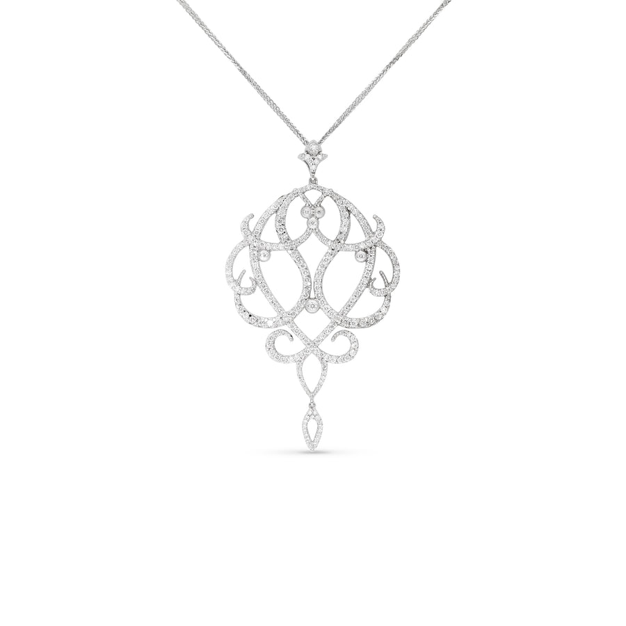 2.00 carat diamond chandelier  filigree pendant set in 14k white gold