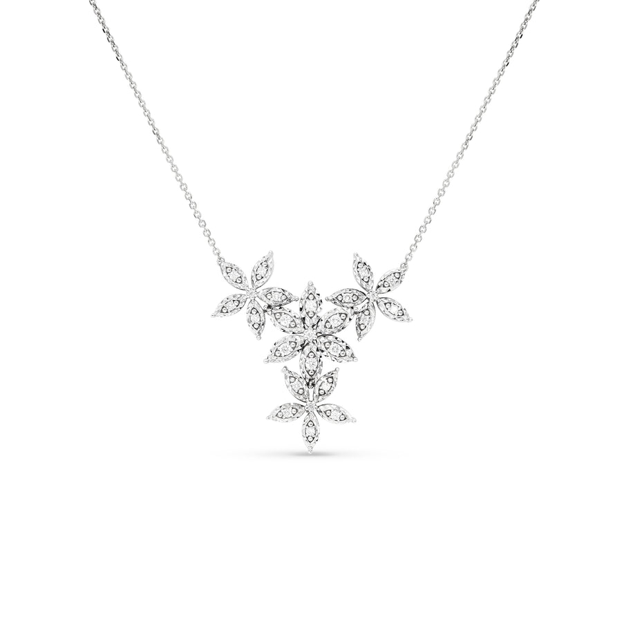 0.36 Carat Diamond flower necklace set in 14K white gold
