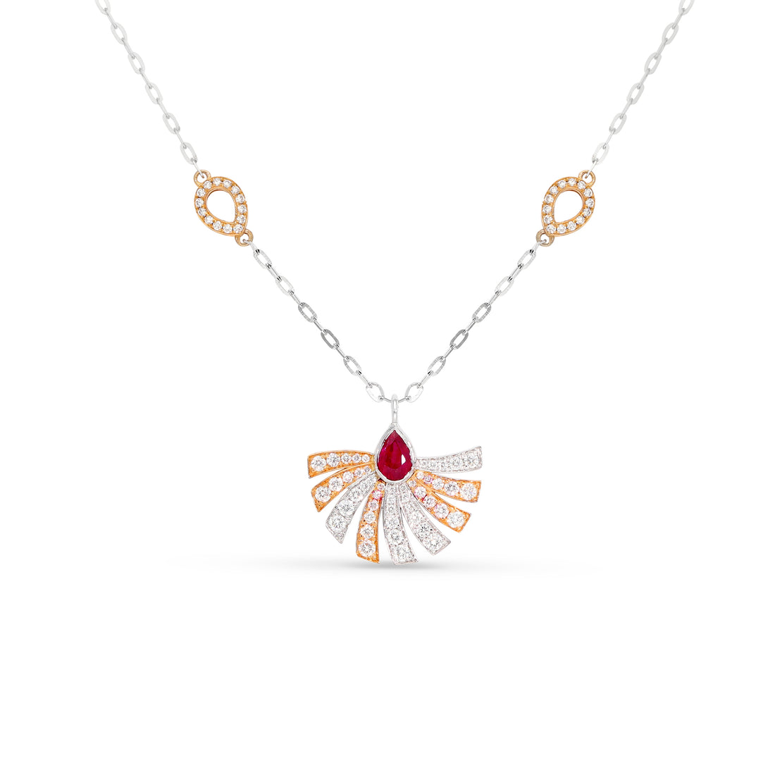 Two Tone Red Ruby and Diamond Sun Pendant - 1 Carat
