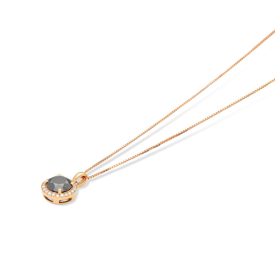 Rose Gold Black Diamond Pendant Necklace - 1.6 Carat