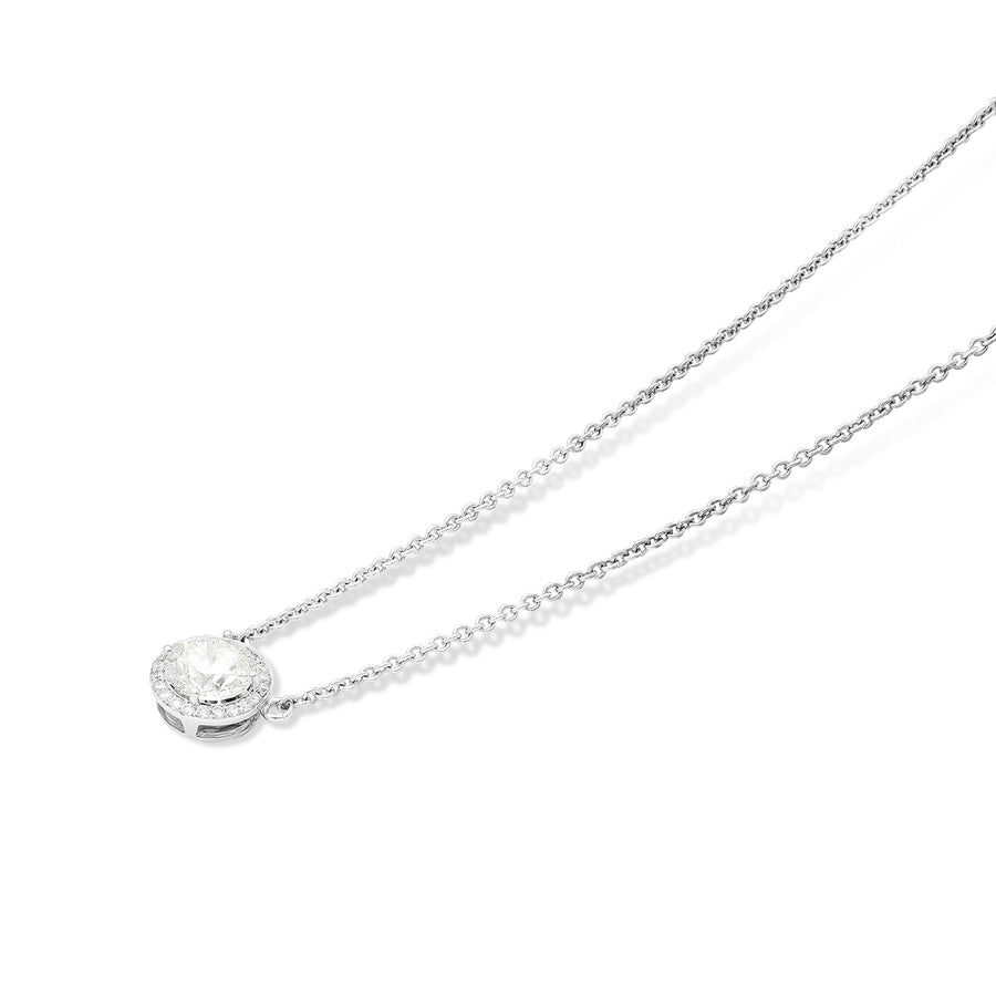 Diamond Halo Pendant Necklace - 1.75 Carat