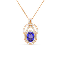 7.20 CTW OVAL TANZANITE HALO DIAMONDS PENDANT 18K ROSE AND YELLOW GOLD 